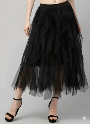Fashionva Solid Women Flared Light Blue Skirt