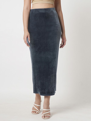 Globus Solid Women Pencil Grey Skirt
