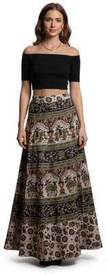 Suvarna Collections Animal Print Women A-line Black, Green Skirt