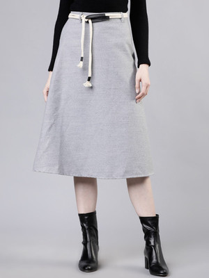 Tokyo Talkies Solid Women Flared Grey Skirt
