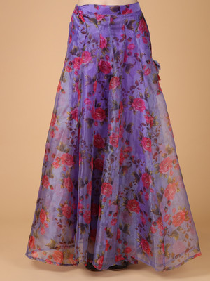 Frolic Rolic Floral Print Women Flared Purple Skirt