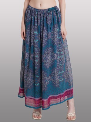 INUKA Floral Print Women Flared Blue Skirt