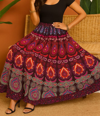 RAAKA Floral Print Women Regular Purple Skirt