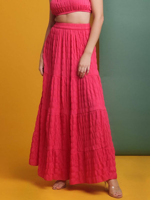 Freehand by The Indian Garage Co. Self Design Women Tiered Pink Skirt