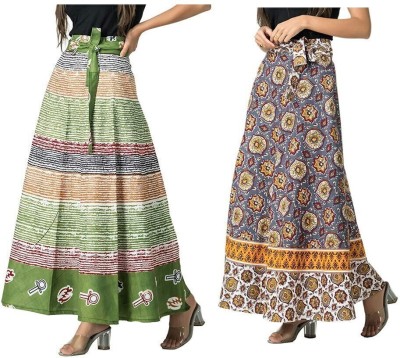 MayFay Printed Women Wrap Around Grey, Green Skirt