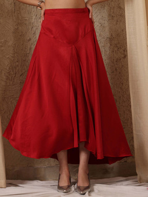 NEUDIS Solid Women Flared Red Skirt