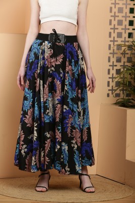 Neoen Printed Women Flared Blue Skirt