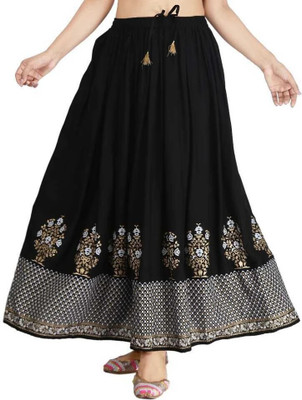 kumbhaj Floral Print Women Flared Pink Skirt