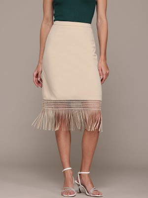 bebe Solid Women A-line Beige Skirt