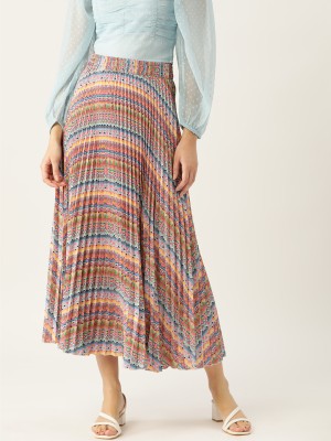 Wisstler Striped Women Pleated Pink Skirt