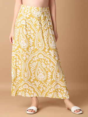 V-MART Printed Women A-line Yellow Skirt