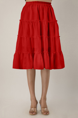 sooma Solid Women Flared Red Skirt
