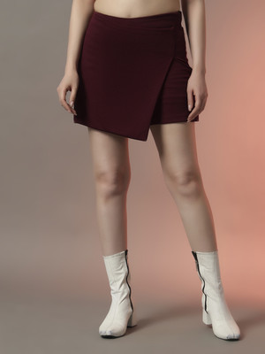 TREND ARREST Solid Women A-line Maroon Skirt