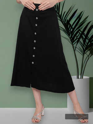 Herway Solid Women A-line Black Skirt