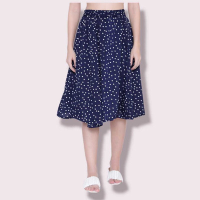 Manat Diva Polka Print Women A-line Blue Skirt