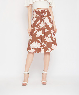 Berrylush Printed Women A-line Brown Skirt