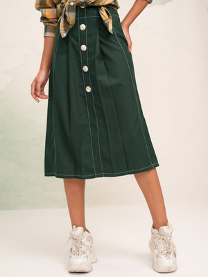 Tokyo Talkies Solid Women A-line Green Skirt