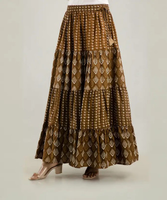 ZAHRIA Floral Print Women Flared Brown Skirt