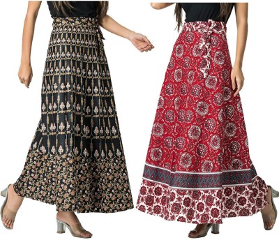 MayFay Printed Women Wrap Around Black, Red Skirt