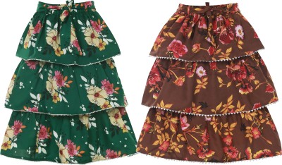 Miranga Floral Print Girls Pleated Dark Green Skirt