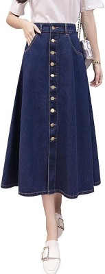 ts fashion Solid Women A-line Dark Blue Skirt