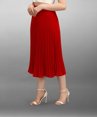 Deklook Solid Women Pleated Red Skirt