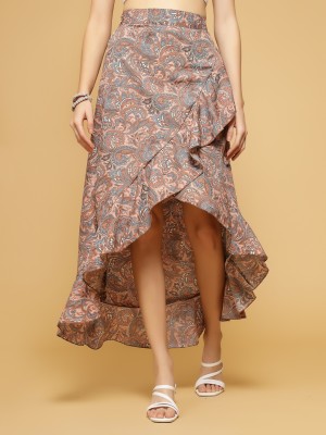 Oomph! Printed Women Asymetric Brown Skirt