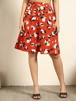 TANDUL Floral Print Women Flared Red Skirt