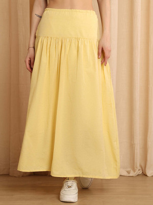 NEUDIS Solid Women A-line Yellow Skirt