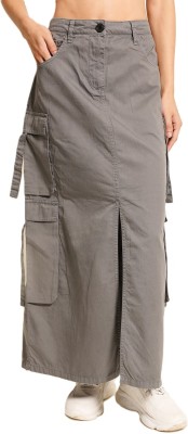 Bene Kleed Solid Women Regular Grey Skirt