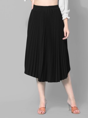 LN FASHION Self Design Women Pleated Black Skirt