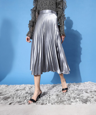 Uptownie Lite Solid Women Pleated Grey Skirt