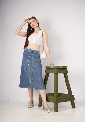 AKSHA CREATION Self Design Women Flared Light Blue Skirt