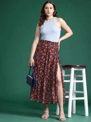 Dressberry Printed Women A-line Brown Skirt