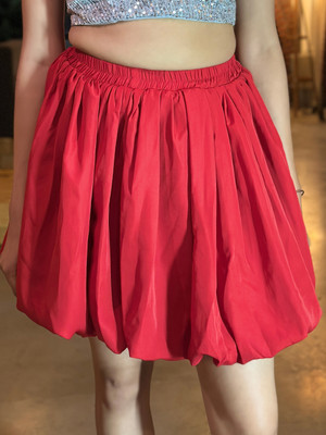 TANDUL Solid Women Gathered Red Skirt