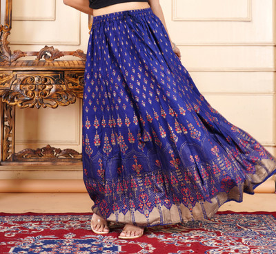 Mrfabricse Printed Women Flared Red Skirt