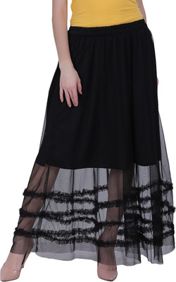 color world Solid Women Flared Black Skirt