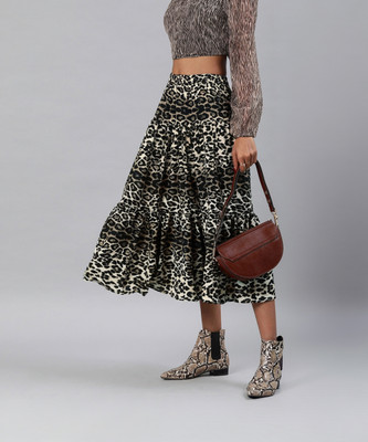 Sera Animal Print Women Tiered Multicolor Skirt