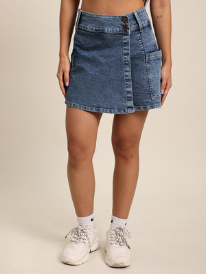 Bene Kleed Solid Women Straight Blue Skirt