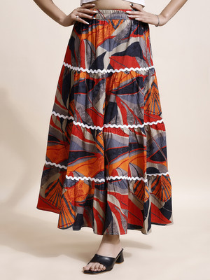 Deklook Printed Women Flared Red Skirt