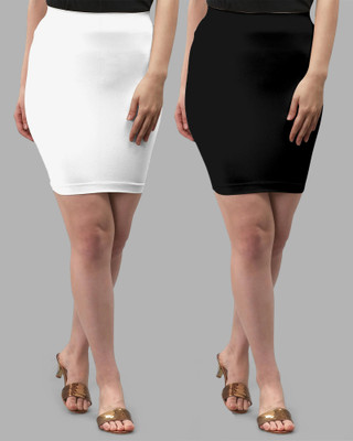 ENCLIQ Solid Women Pencil White, Black Skirt