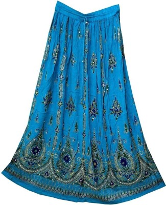 Peekdee Embroidered Women Flared Light Blue Skirt