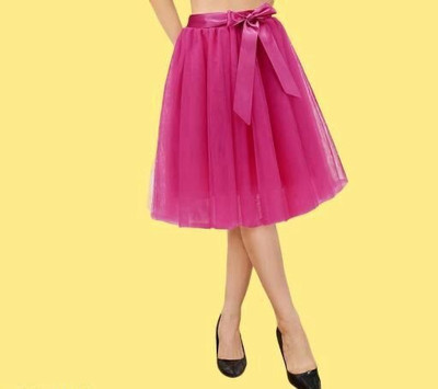 MH Mode Self Design Girls Flared Pink Skirt