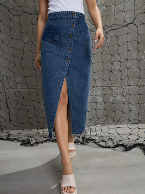 SASSAFRAS Solid Women A-line Blue Skirt