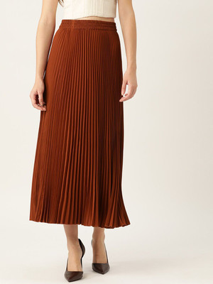 her by invictus Solid Women Flared Brown Skirt
