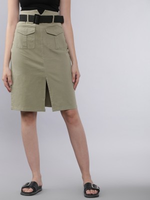 Tokyo Talkies Solid Women Flared Brown Skirt