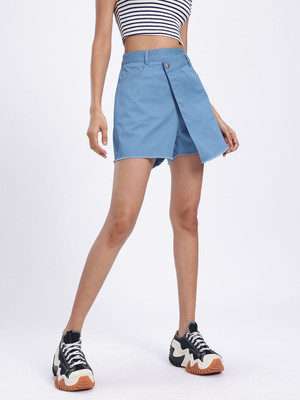 Glitchez Solid Women A-line Blue Skirt