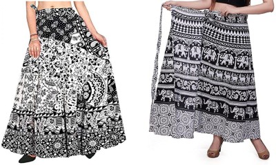 Payuri-Fashion Animal Print Women Wrap Around Black, White Skirt