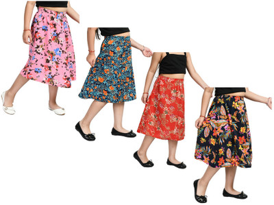 KAVYA Floral Print Girls Regular Pink, Red, Black Skirt