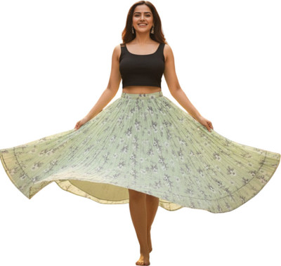 rewansh Printed Women Regular Green Skirt